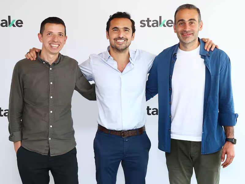 Stake's founders, from left, Ricardo Brizido, Manar Mahmassani and Rami Tabbara