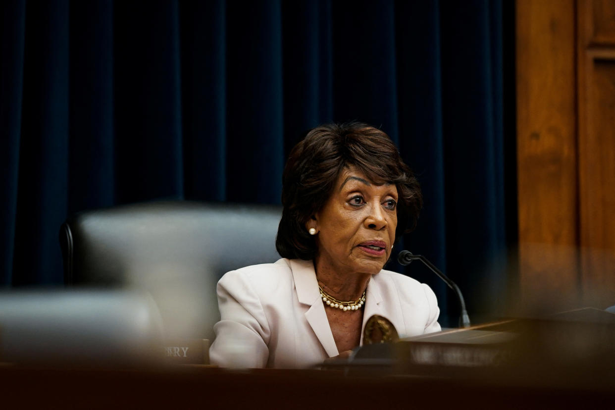 FILE PHOTO: Chairwoman U.S. Representative Maxine Waters questions a witness during a U.S. House Financial Services Committee hearing titled 