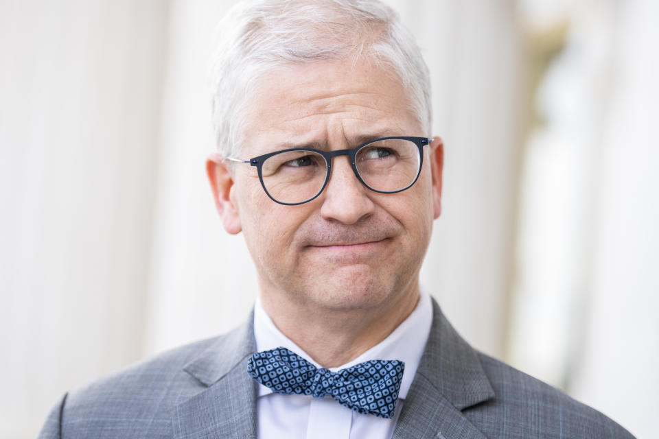 UNITED STATES - FEBRUARY 15: Rep. Patrick McHenry, R-N.C., leaves the U.S. Capitol following the final votes of the week on Thursday, Feb. 15, 2024. (Tom Williams/CQ-Roll Call, Inc via Getty Images)